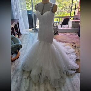 Lace and Tulle Wedding Dress Backless Opened Back